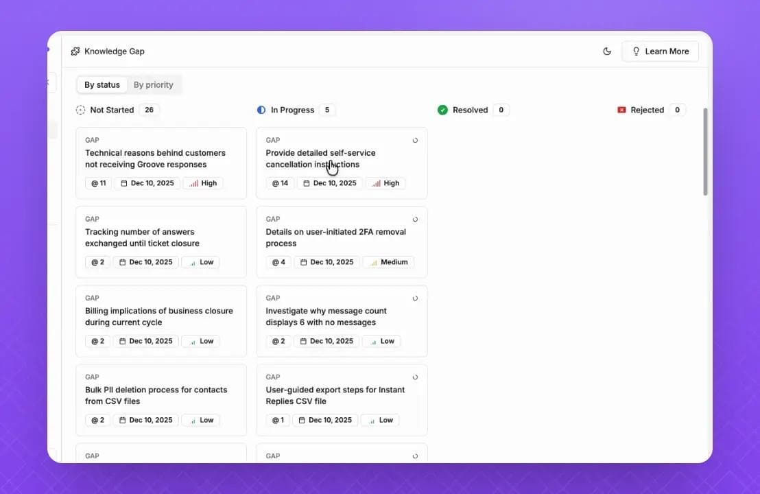 screenshot showing instantdocs knowledge gap feature